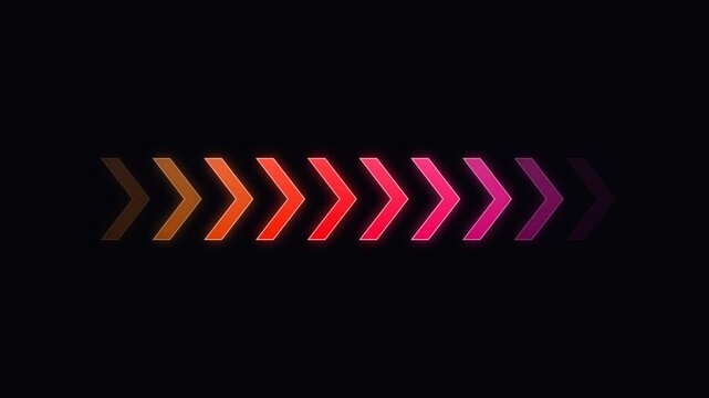 Animated glowing chevron arrows flowing to the right with vibrant gradient light effects, representing speed, direction, progress, and futuristic technology.