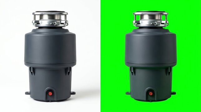 Compact Grey Gasketed Container on Split White and Green Background