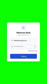 Digital login form interface animation on a green screen background