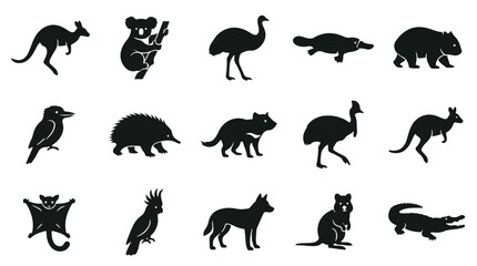 Fototapeta premium Australian Wildlife Animals Silhouette Vector Set for Nature and Safari Designs 