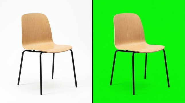 Light Wood Chair Split Design Left White Right Green