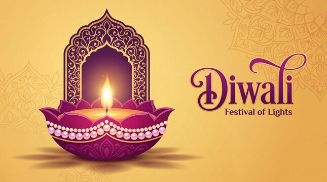 Happy Diwali festival with oil lamp, Rangoli decoration with Diya, Diwali holiday Background with rangoli, Diwali celebration greeting card,vector.