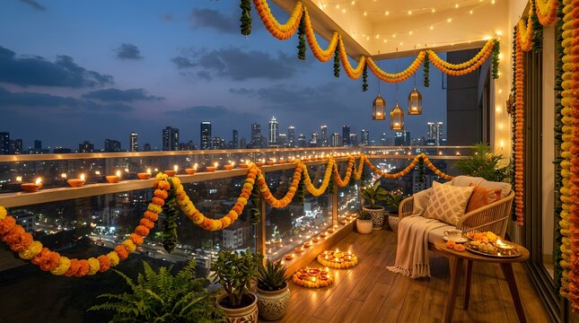 A vibrant and illuminated cityscape adorned with festive diwali decorations showcasing the spirit of light and celebration during the joyous occasion