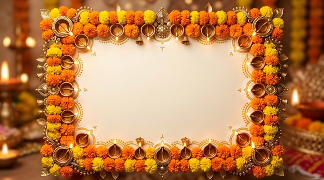 A vibrant and festive diwali celebration showcased through beautiful floral garlands and traditional decorations symbolizing light and prosperity