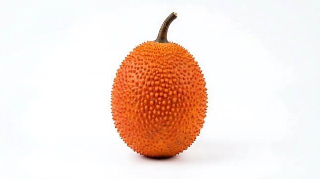 Fresh ripe gac fruit with spiky orange skin isolated on white background