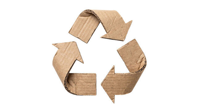 Cardboard recycling symbol on white background, isolated on transparent background