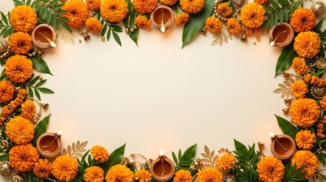 A vibrant and festive diwali celebration adorned with marigolds symbolizing prosperity light and the triumph of good over evil a joyous occasion