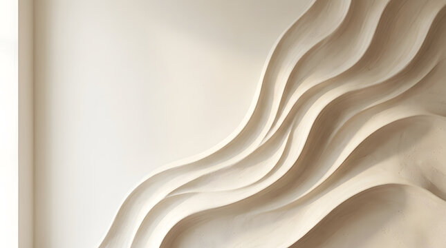 Modern Beige Textured Wave Bas Relief Abstract Wall Sculpture