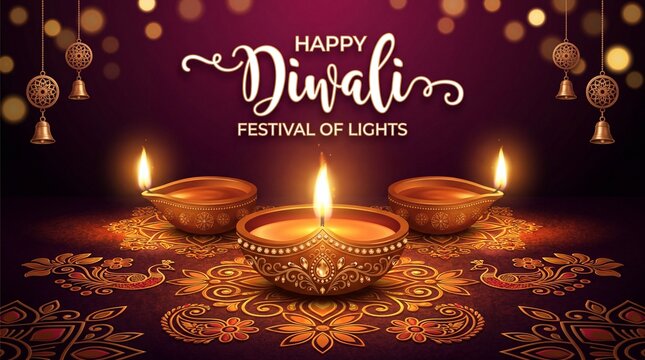 Traditional diya lamps glowing on a wooden table for happy diwali festival of lights celebration with oil lamp indian festival hindu festival traditional ... See More