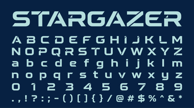 STARGAZER Futuristic Sci Fi Font Alphabet and Numbers Set Modern Tech Display Typeface