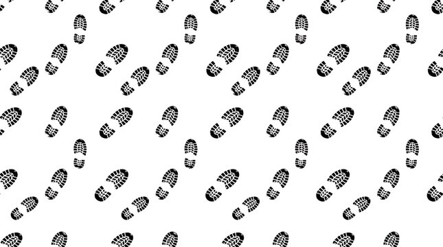 Black shoe tread pattern seamless background with repeating footprint