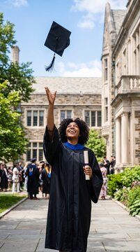 a graduate tossing a cap into the air outdoors