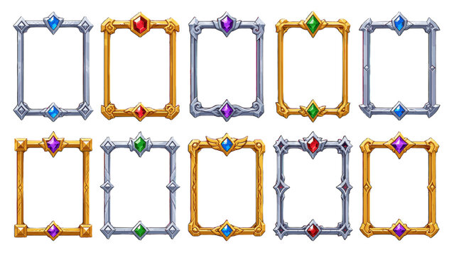 Set of ornate fantasy frames with colorful gemstones