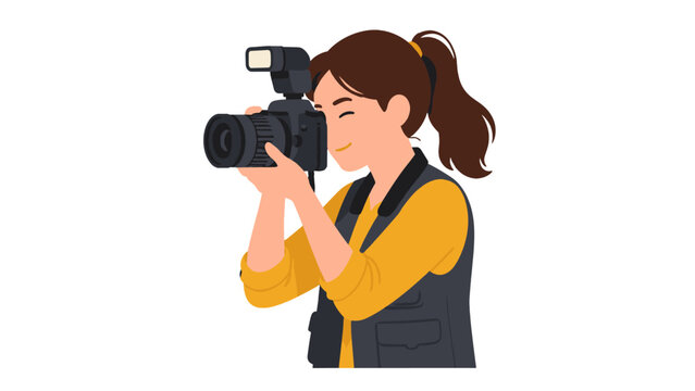 Woman photographer taking a photo with camera flash
