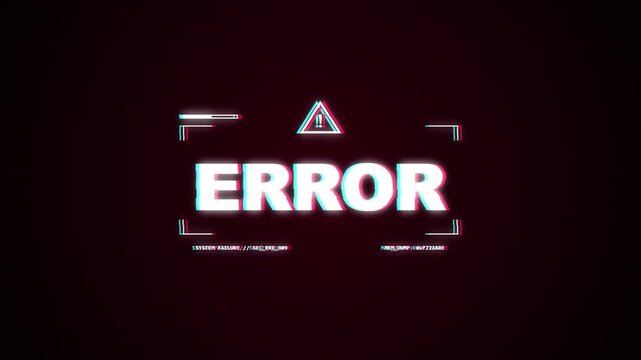Digital glitch error message sequence with cinematic motion in dark red gradient background
