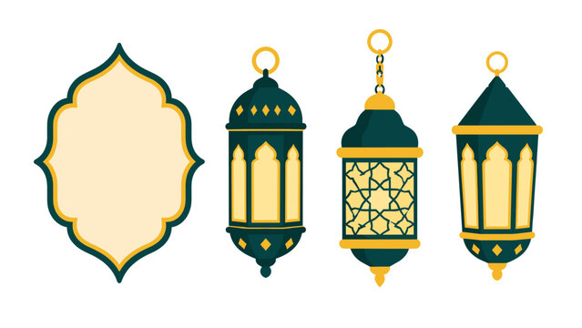 Ornate Ramadan lanterns with an Islamic decorative frame