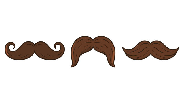 Set of three brown mustache styles with curled and swept ends