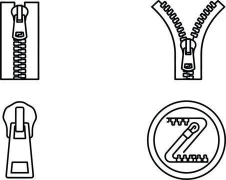 Zipper line icon set for clothing fastener open closed puller tailor fashion textile accessory