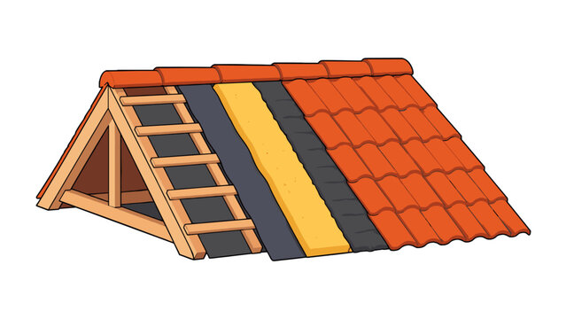 Tiled roof structure with exposed construction layers