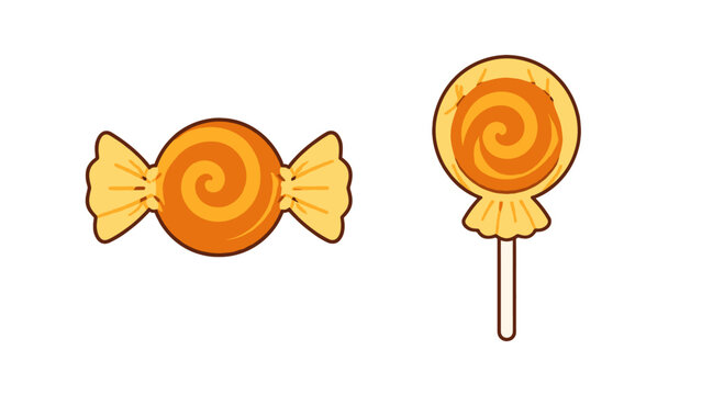 Orange swirl wrapped candy and lollipop set