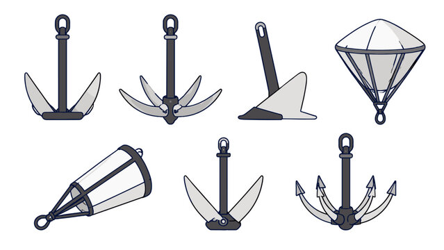Set of nautical anchors and sea anchor designs