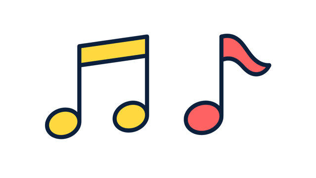 Yellow and red musical notes with a beamed pair and flag