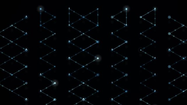 Glowing interconnected nodes form animated zigzag patterns on dark background