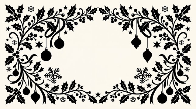 Elemen dekorasi natal vektor siluet bingkai floral elegan