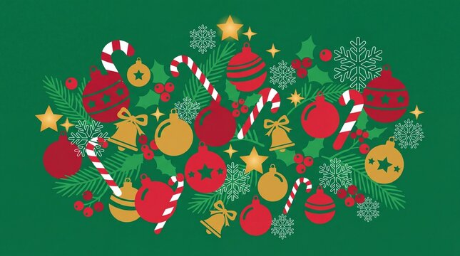 Ornamen hari raya natal gaya vektor dengan latar belakang hijau
