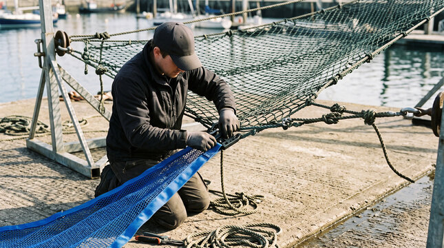 Engineer fits an escape panel to a dockside rig