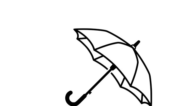Simple black outline drawing of an open umbrella isolated on white background high quality rain accessory weather gear umbrella line rain protection high quality
