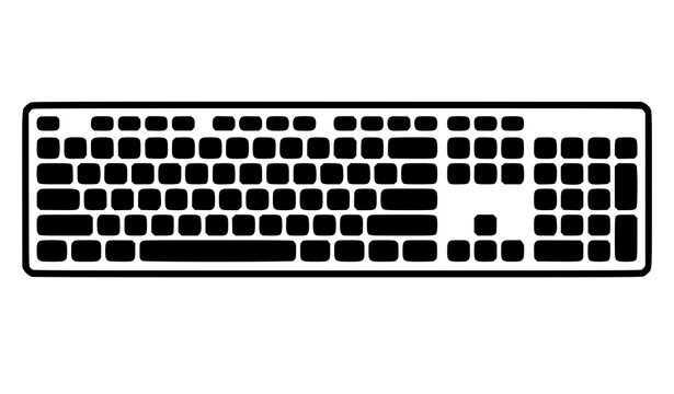 Detailed black and white keyboard layout illustration high quality computer keyboard input device computer peripheral office equipment line art vector graphic high quality