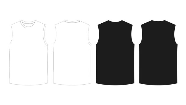 Blank tank top templates in black and white with front and back views