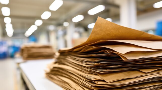 Stacks of brown paper material waiting for use