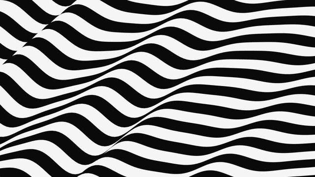 Black and white wavy stripes rippling like fabric seamless loop