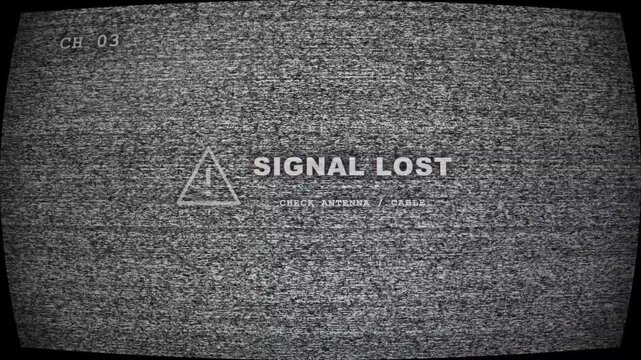 Signal Lost Warning Message Curved CRT Screen Retro Television Static Noise Error Loop Animation