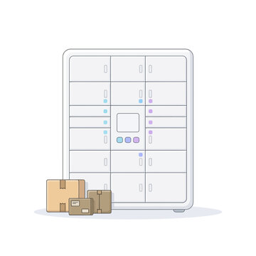 Automated smart parcel locker system for efficient courier service and secure package delivery with cardboard boxes