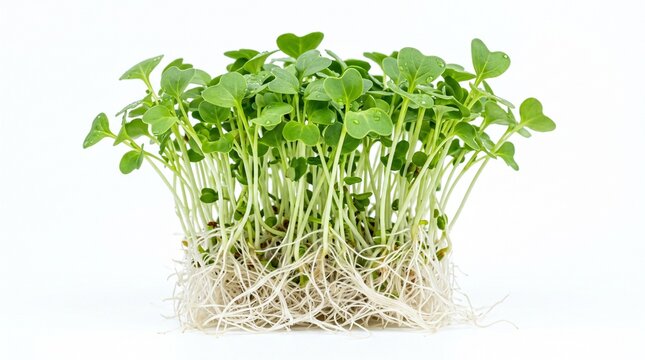 Fresh green microgreens seedlings with visible roots