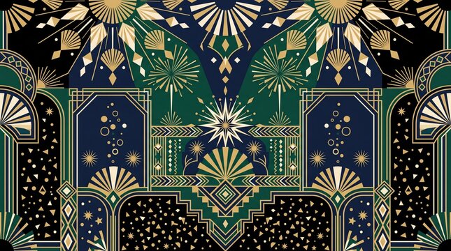 Luxury art deco new year vektor background with gold ornaments