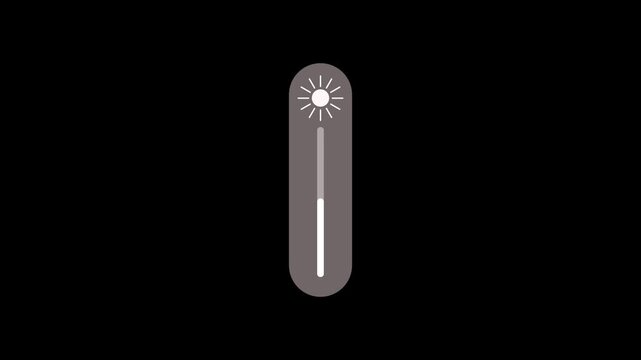Screen brightness slider control icon on black background Animated vertical brightness adjustment slider increasing light level