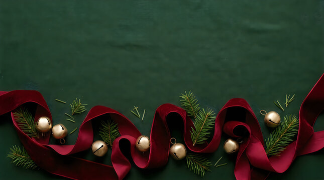 Poinsettia and pearl arrangement on dark green background