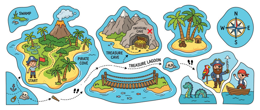 Cartoon Pirate Treasure Map Adventure Game