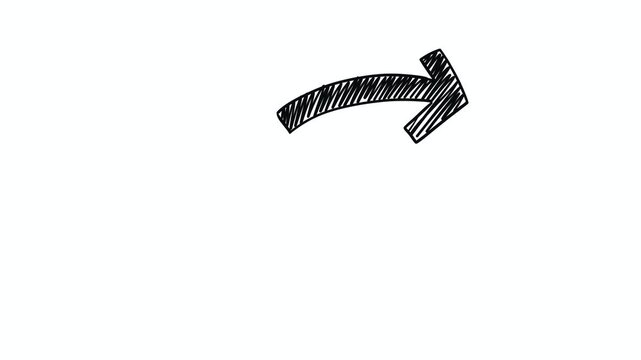 Animated Sketchy Arrow with Directional Movements and Curved Paths. Scribbled Arrow and Rough Ink Arrow Animation with Changing Directions