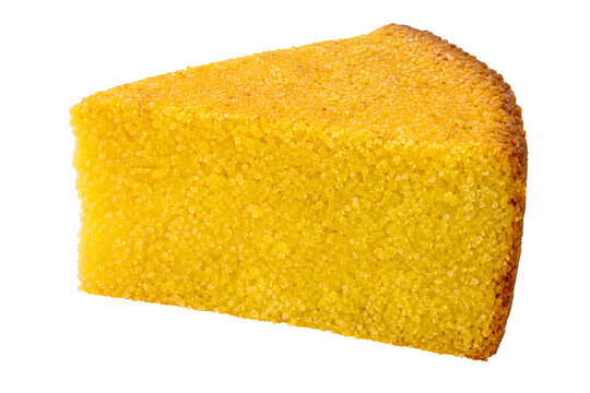Cape Verde breakfast cuscuz steamed corn cake slice with tall wedge Isolated on White Background