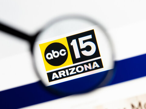Milan, Italy 2026, 15 AGO Closeup of abc15 com website page on a laptop screen. Focus on abc15 com logo under a magnifying glass.
