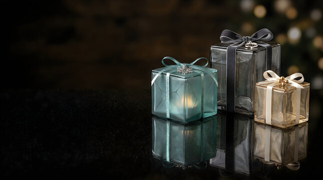 Illuminated glass jars with candles in a dark room