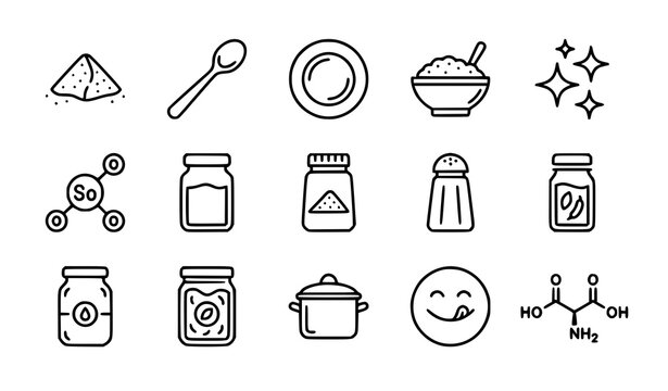 Culinary Glutamate Food Additives Linear Vector Icon Set