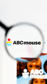 Milan, Italy 2026, 15 AGO Closeup of abcmouse com website page on a laptop screen. Focus on abcmouse com logo under a magnifying glass.