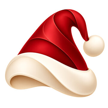 A festive red and white santa claus hat shown isolated on transparent background