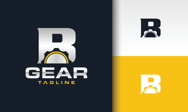 Letter B Gear Logo with Metallic Typography